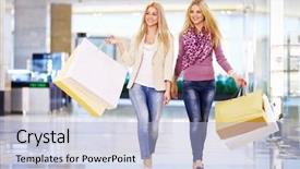  Presentation with retail store - Presentation theme enhanced with retail store - beautiful girl with shopping bags background and a light blue colored foreground