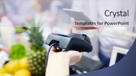  Presentation with retail food - Amazing PPT theme having retail systems - buyer paying by nfc system backdrop and a  colored foreground