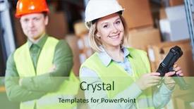  Presentation with barcode - Amazing presentation design having retail systems - warehouse management system worker backdrop and a  colored foreground