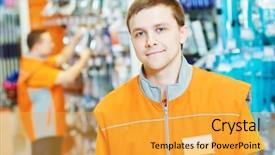  Presentation with hardware - Amazing PPT theme having retail vendor - portrait of caucasian hardware store backdrop and a yellow colored foreground