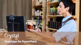  Presentation with scanning - Audience pleasing slide deck consisting of retail vendor - shop assistant scanning jar backdrop and a  colored foreground