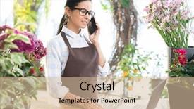  Presentation with vendor - Audience pleasing PPT theme consisting of retail vendor - young assistant of contemporary florist backdrop and a soft green colored foreground