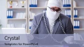  Presentation with office ergonomics man worker exercising - Theme having employee retention - bandaged businessman worker working background and a light blue colored foreground