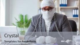  Presentation with paperwork - Audience pleasing presentation design consisting of employee retention - bandaged businessman worker working backdrop and a light gray colored foreground