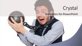  Presentation with scroll paper isolated on white - PPT theme consisting of male employee isolated on white background and a light gray colored foreground