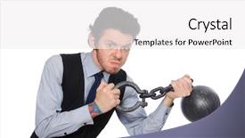  Presentation with slavery - Presentation theme with freedom slavery - chained male employee isolated background and a white colored foreground