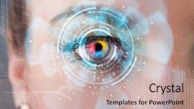  Presentation with eye retina - Presentation theme with retina - future woman with cyber technology background and a soft green colored foreground