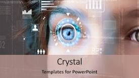  Presentation with eye retina - Slide deck featuring retina - future woman with cyber technology background and a coral colored foreground