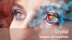  Presentation with future digital technology - Amazing presentation theme having retina - future woman with cyber technology backdrop and a coral colored foreground