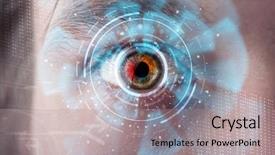  Presentation with eye retina - Presentation theme enhanced with retina - futuristic modern cyber man background and a light gray colored foreground