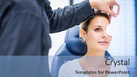  Presentation with eye doctor - Presentation featuring retina - optometry concept - pretty young background and a light blue colored foreground