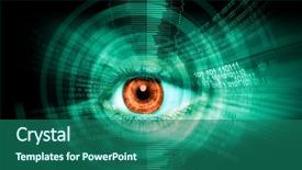  Presentation with high tech technology - Beautiful presentation featuring retina eyes - close-up high-tech image of human backdrop and a  colored foreground