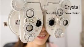  Presentation with eye retina - Presentation theme with retina eyes - female patient looking through phoropter background and a soft green colored foreground