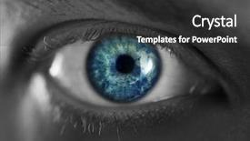  Presentation with eye retina - PPT theme featuring retina eyes - mans blue eye close up background and a dark gray colored foreground