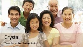  Presentation with family - PPT layouts featuring retire familile - asian family portrait background and a coral colored foreground