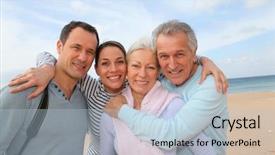  Presentation with vacation - Theme featuring retire familile - family vacation at the beach background and a light blue colored foreground
