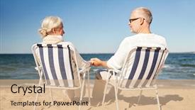  Presentation with senior couple - Presentation theme enhanced with retire familile - happy senior couple in chairs background and a coral colored foreground