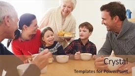  Presentation with generation - PPT layouts featuring retire familile - multi generation family eating lunch background and a coral colored foreground