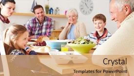  Presentation with family healthy eating - Slide set consisting of retire familile - multi generation family eating lunch background and a coral colored foreground