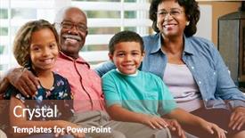  Presentation with portrait of a shy embarrassed - PPT layouts consisting of retire familile - portrait of grandparents with grandchildren background and a tawny brown colored foreground