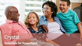  Presentation with grandparents - Beautiful slides featuring retire familile - portrait of grandparents with grandchildren backdrop and a coral colored foreground