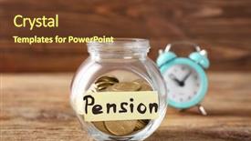  Presentation with pension - Amazing PPT theme having retire scheme - glass jar with label pension backdrop and a tawny brown colored foreground