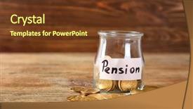  Presentation with pension - PPT theme with retire scheme - glass jar with label pension background and a tawny brown colored foreground