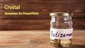  Presentation with retirement planning - Slide deck enhanced with retire scheme - glass jar with label retirement background and a tawny brown colored foreground