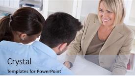  Presentation with customers - Colorful PPT theme enhanced with retire scheme - professional business meeting young couple backdrop and a light blue colored foreground