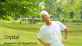  Presentation with senior asian - PPT layouts having retired asian senior man exercising in park background and a yellow colored foreground