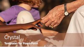  Presentation with child friendship - Cool new slides with retired-caucasian-woman-holding backdrop and a red colored foreground