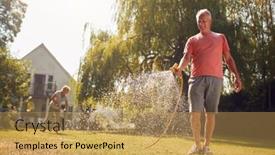  Presentation with home garden - Presentation consisting of retired-couple-at-work-watering background and a yellow colored foreground