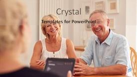  Presentation with fintech financial algo - Colorful presentation theme enhanced with retired-couple-meeting-with-female backdrop and a lemonade colored foreground