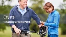  Presentation with mountain bike - Cool new slides with retired-couple-retired-with-bike backdrop and a ocean colored foreground