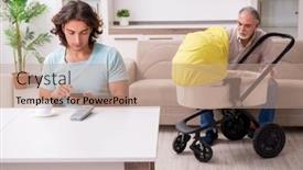  Presentation with mom and newborn - Presentation theme consisting of retired-grandfather-looking-after-newborn background and a coral colored foreground