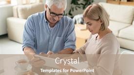  Presentation with information - Presentation theme featuring retired-grey-haired-man background and a coral colored foreground