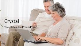  Presentation with lovers - Presentation theme featuring retired lovers looking at their laptop background and a lemonade colored foreground