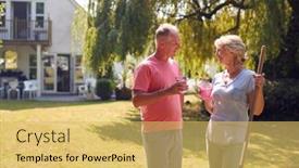  Presentation with cold drink - Audience pleasing presentation design consisting of retired-man-bringing-cold-drink backdrop and a yellow colored foreground