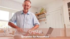  Presentation with speaker - Cool new slide set with retired-man-making-meal backdrop and a coral colored foreground