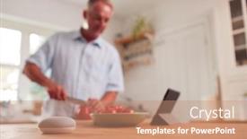 Presentation with speaker - Amazing presentation theme having retired-man-making-meal backdrop and a coral colored foreground