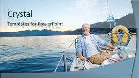  Presentation with sailing - PPT theme with retired man on ocean boat background and a sky blue colored foreground