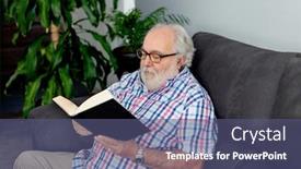  Presentation with book - Slide deck consisting of retired-man-reading-a-book background and a ocean colored foreground