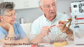  Presentation with multimeter - Beautiful slide deck featuring retired-man-testing-computer backdrop and a lemonade colored foreground