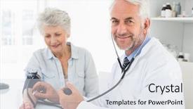  Presentation with blood pressure - Colorful PPT theme enhanced with retired patient in the medical backdrop and a sky blue colored foreground