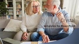  Presentation with retirement planning - Presentation theme having retired-senior-couple-planning-retirement background and a coral colored foreground