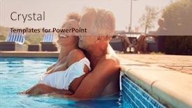  Presentation with pool side - PPT theme having retired-senior-couple-relaxing background and a coral colored foreground
