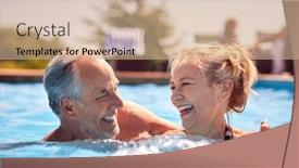  Presentation with active seniors senior couple - PPT theme enhanced with retired-senior-couple-relaxing background and a coral colored foreground