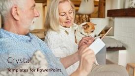  Presentation with senior couple - PPT layouts enhanced with retired-senior-couple-with-pet background and a soft green colored foreground