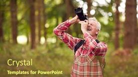  Presentation with woodland - PPT theme having retired-senior-man-hiking background and a tawny brown colored foreground