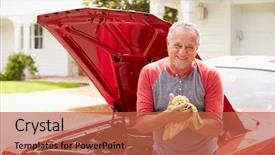  Presentation with classic car - Colorful PPT theme enhanced with retired senior man working backdrop and a red colored foreground